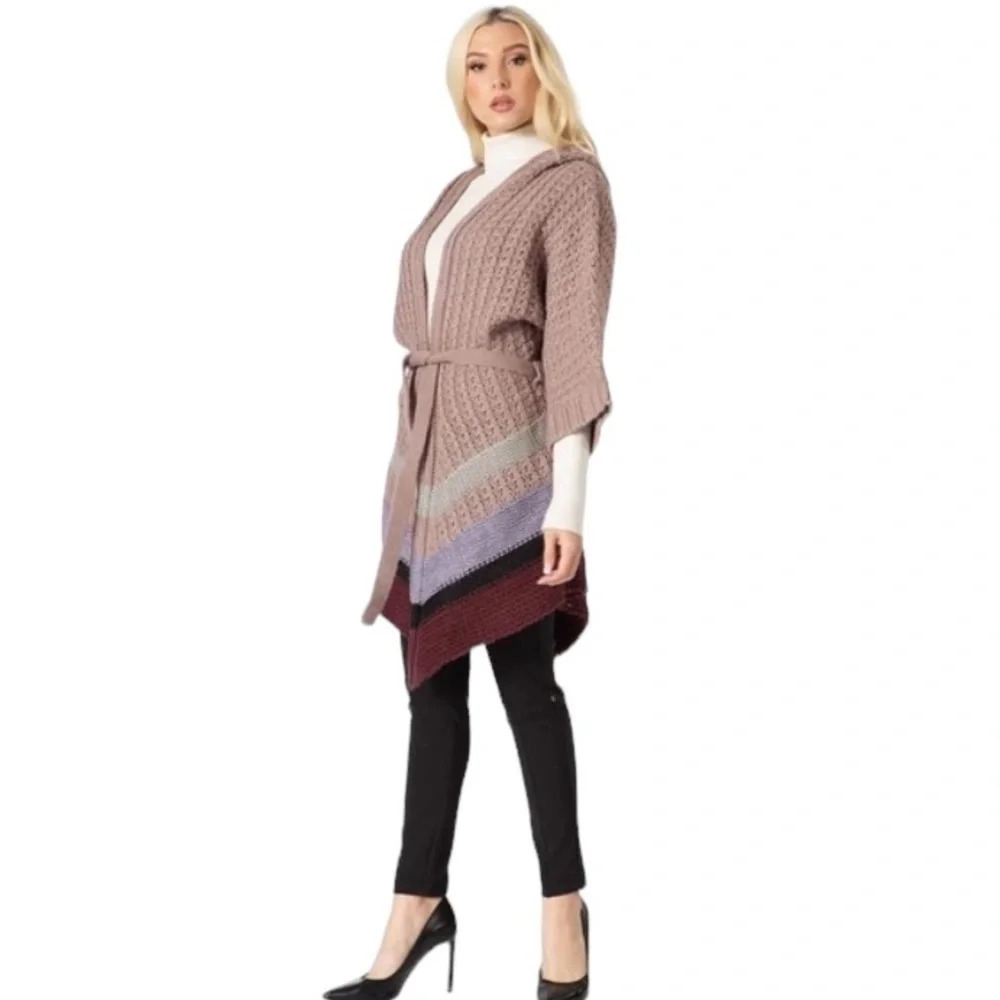 Vertigo Weekend Color Blocked Wool Blend Crochet Sweater Coat Plus Size XL